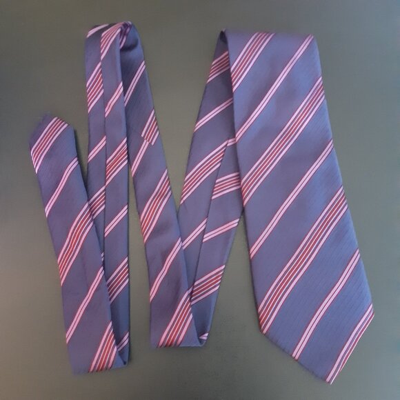 Canali Silk Tie Navy with Mauve & Maroon Diagonal Stripes - Picture 6 of 10